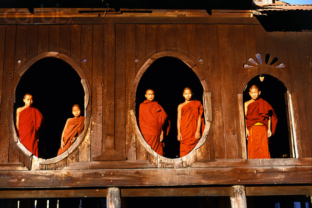 Monks in monastery, Myanmar, Asia